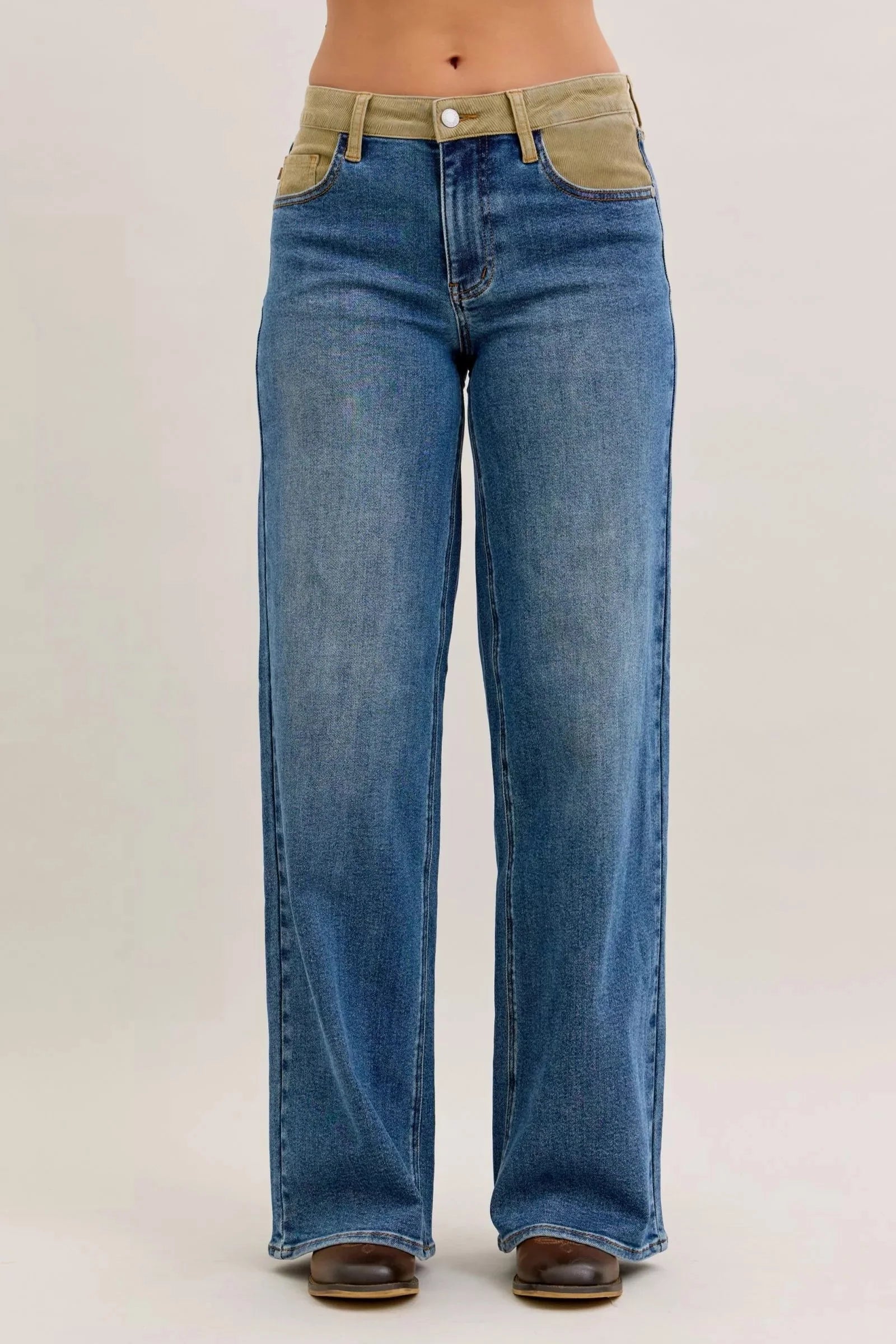 Judy Blue MR Column Straight Jeans with Corduroy Waist-0
