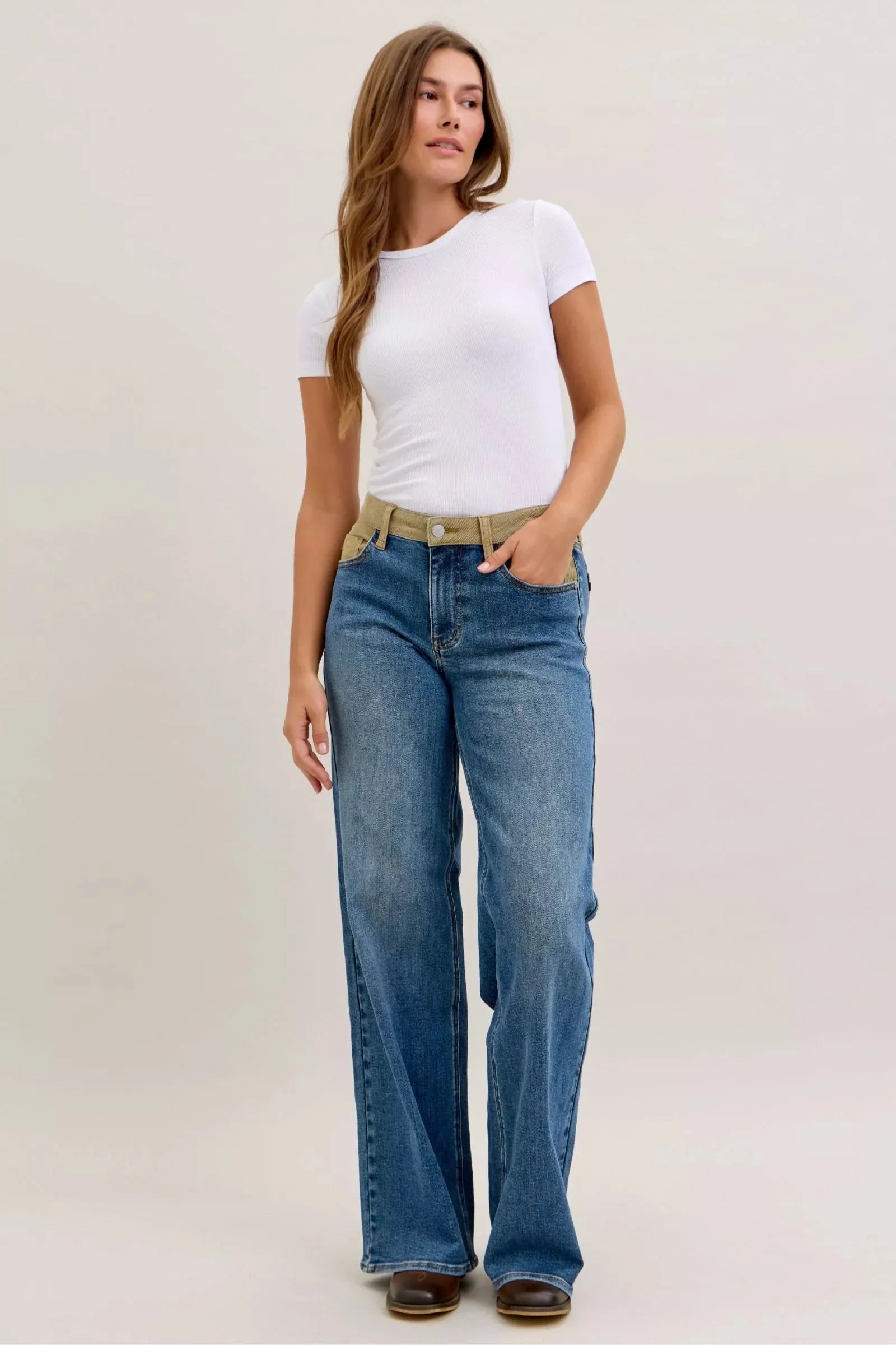Judy Blue MR Column Straight Jeans with Corduroy Waist-4