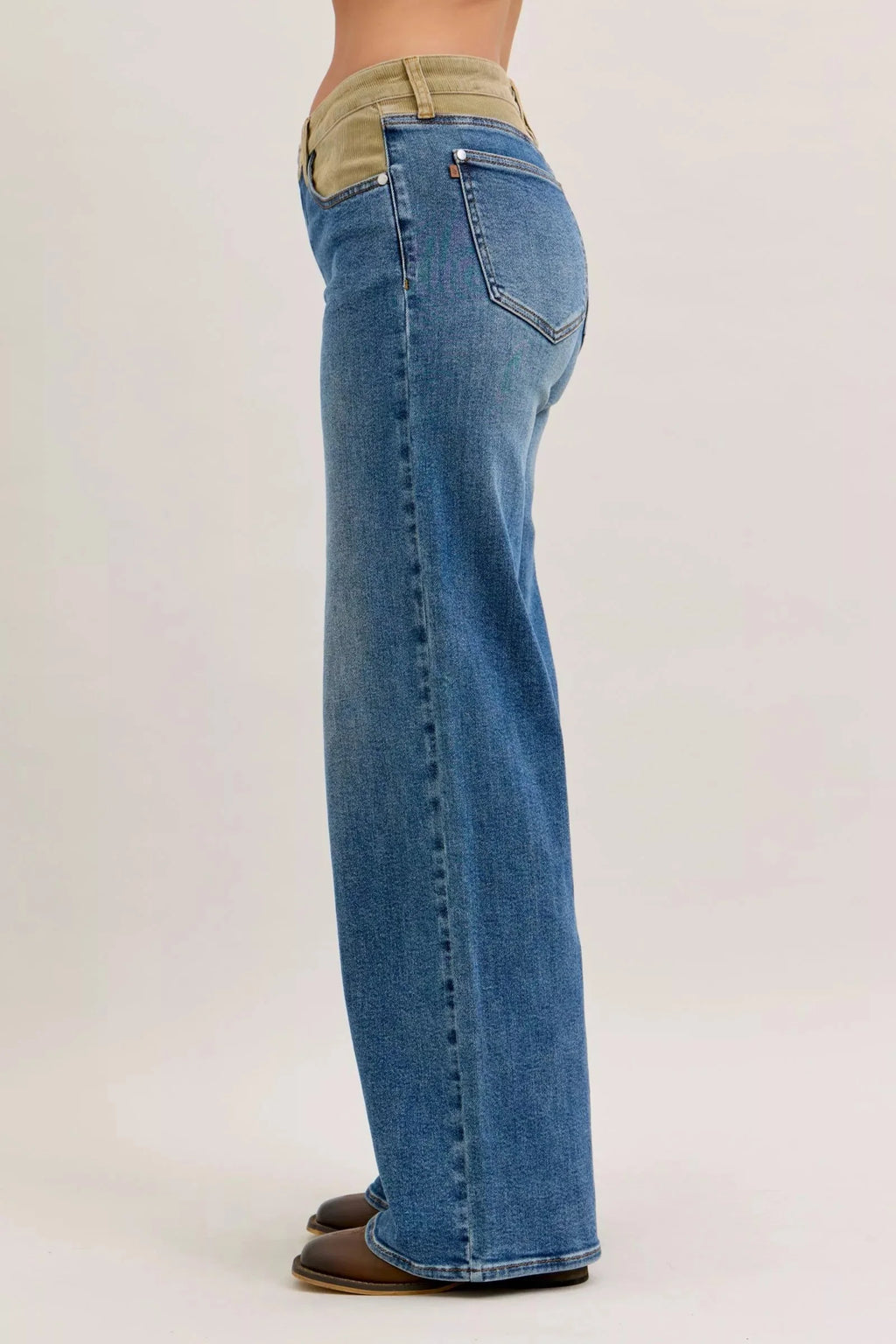 Judy Blue MR Column Straight Jeans with Corduroy Waist-2