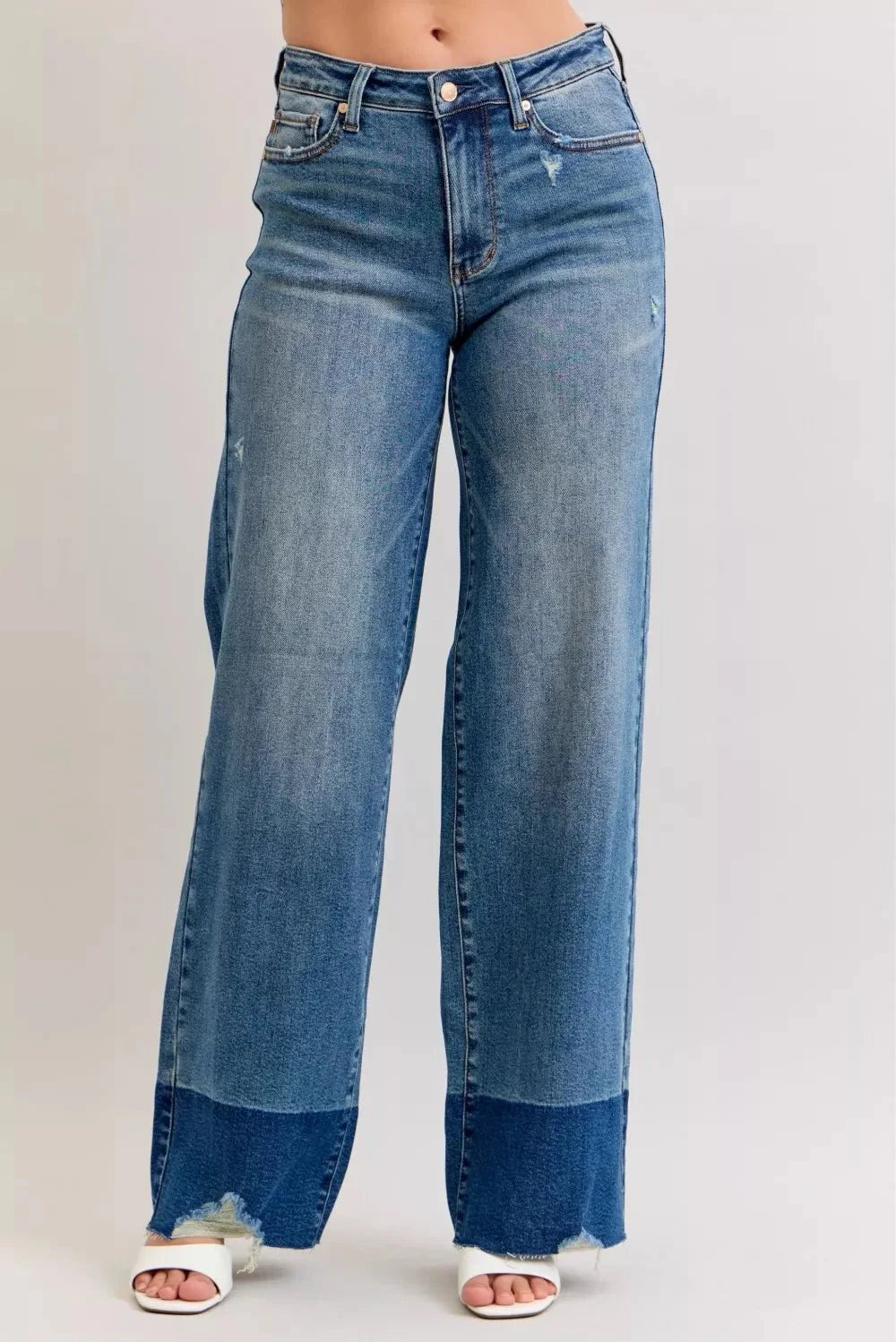 Judy Blue Raw Hem High Waist Column Straight Jeans-0