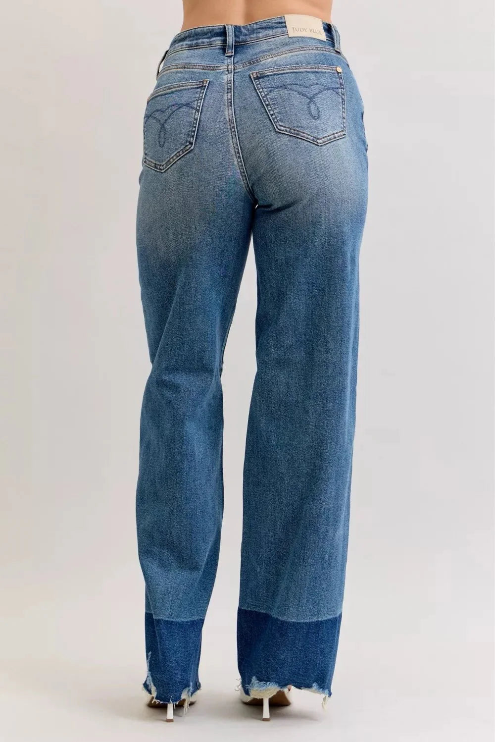Judy Blue Raw Hem High Waist Column Straight Jeans-4