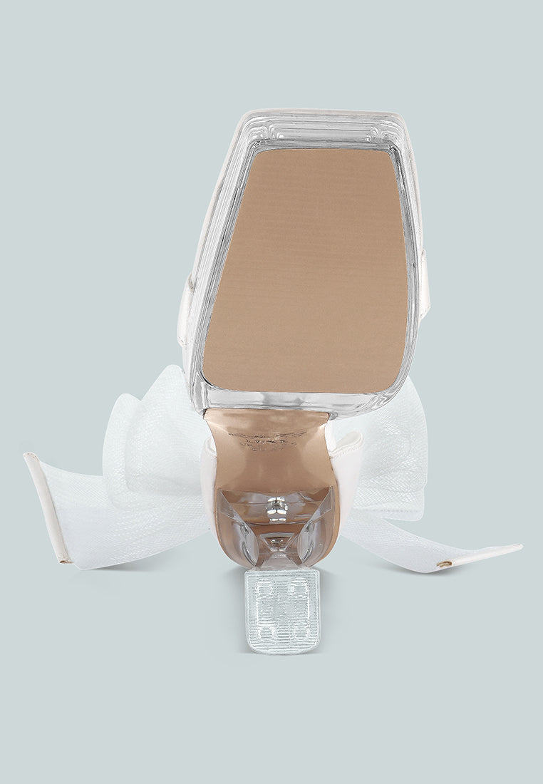 Kiri Satin Clear High Heeled Bow Sandals-4