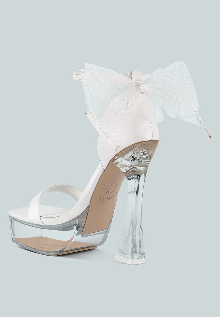 Kiri Satin Clear High Heeled Bow Sandals-2