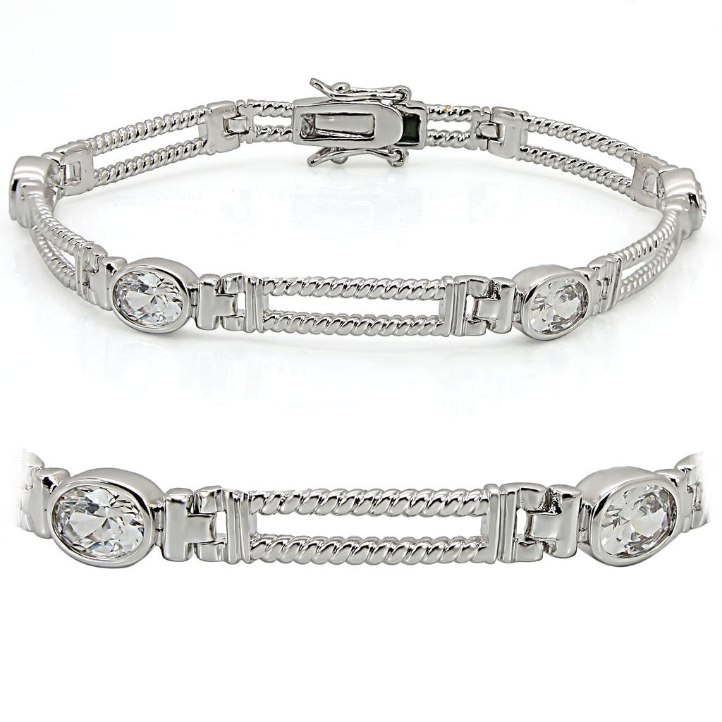 LO1393 - Rhodium Brass Bracelet with AAA Grade CZ  in Clear-0