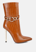 Nicole Croc Patterned High Heeled Ankle Boots-5