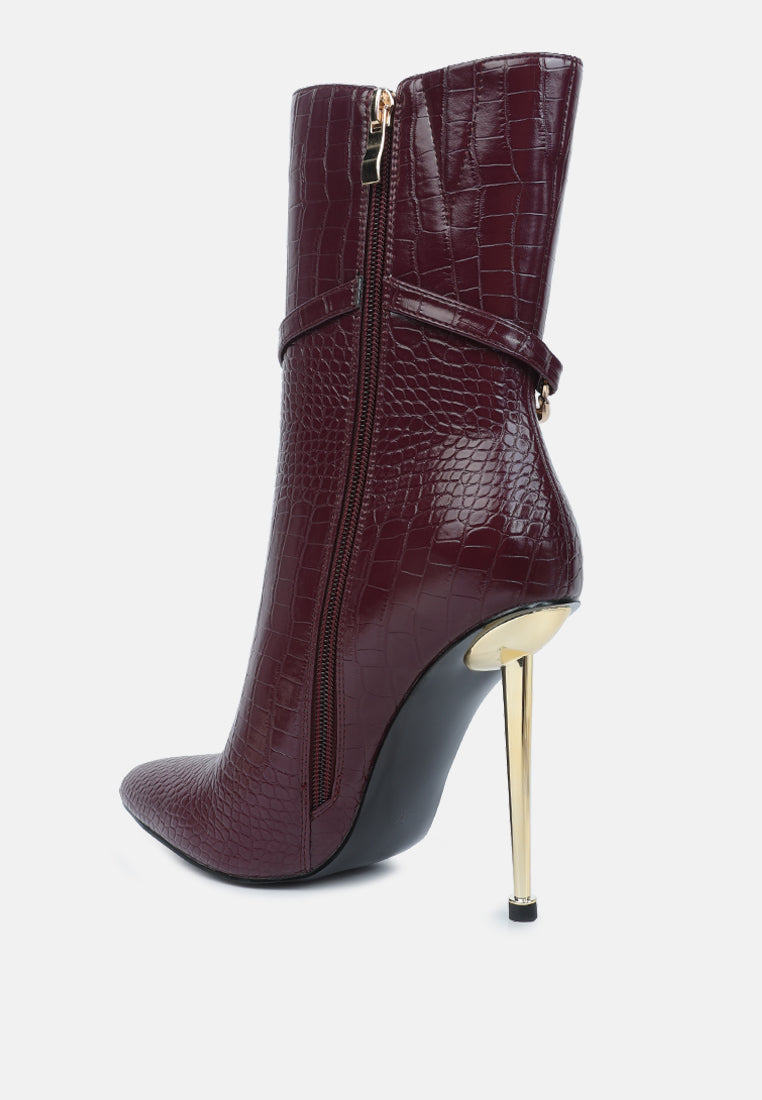 Nicole Croc Patterned High Heeled Ankle Boots-2