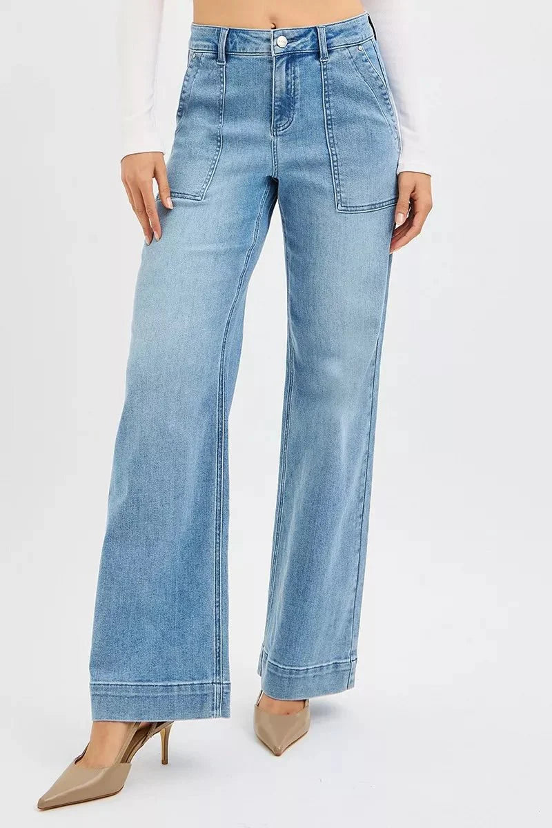 RISEN Full Size High Rise Straight Leg Jeans with Front Pockets Plus Size-1