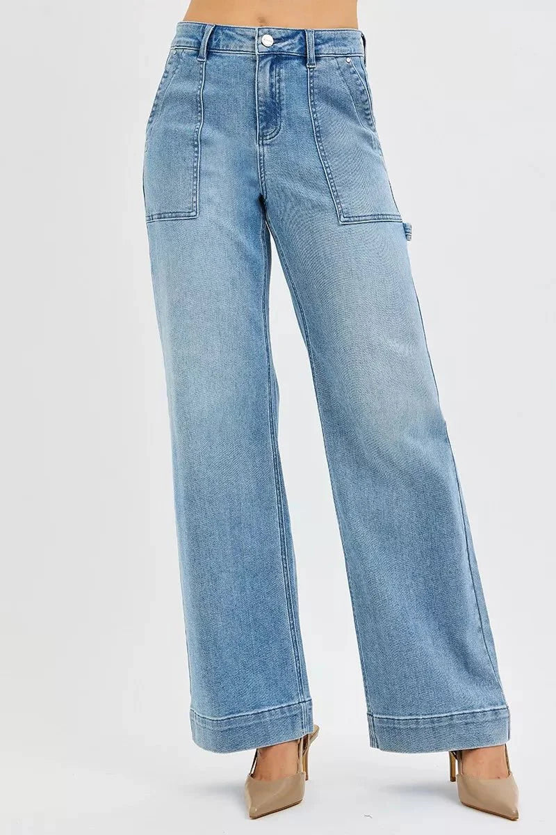 RISEN Full Size High Rise Straight Leg Jeans with Front Pockets Plus Size-0