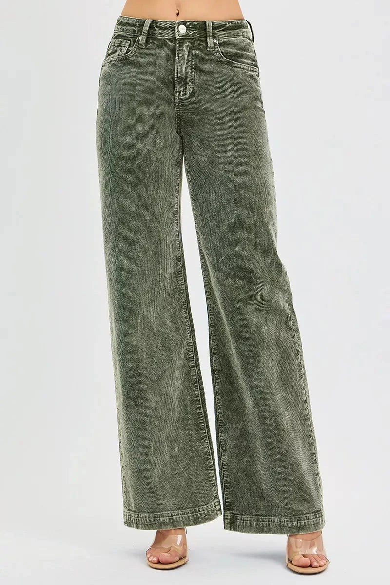 RISEN Full Size High Rise Wide Leg Corduroy Jeans Plus Size-0