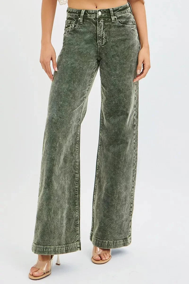 RISEN Full Size High Rise Wide Leg Corduroy Jeans Plus Size-2