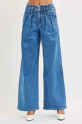RISEN Full Size Mid Rise Fit Wide Leg with Pleated Detail Jeans Plus Size-2