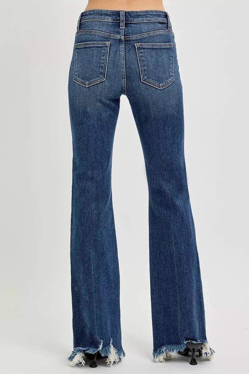 RISEN Full Size Mid Rise Flare Frayed Hem Jeans Plus Size
