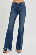 RISEN Full Size Mid Rise Flare Frayed Hem Jeans Plus Size