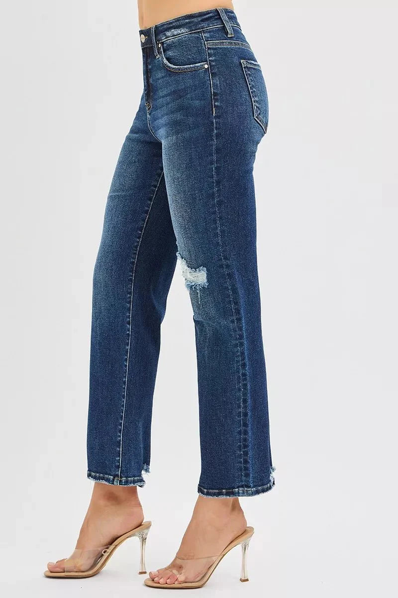 RISEN High Rise Crop Slim Straight Jenas with Hidden Knee Patch-3