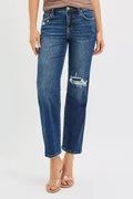 RISEN High Rise Crop Slim Straight Jenas with Hidden Knee Patch-0