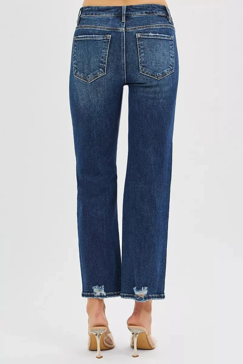 RISEN High Rise Crop Slim Straight Jenas with Hidden Knee Patch-4