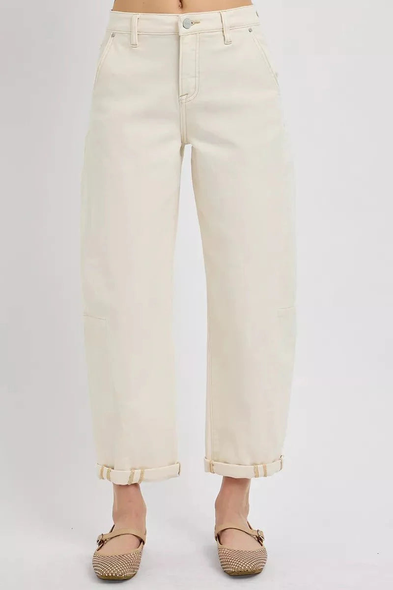 RISEN High Rise Relaxed Barrel Cuffed Jeans