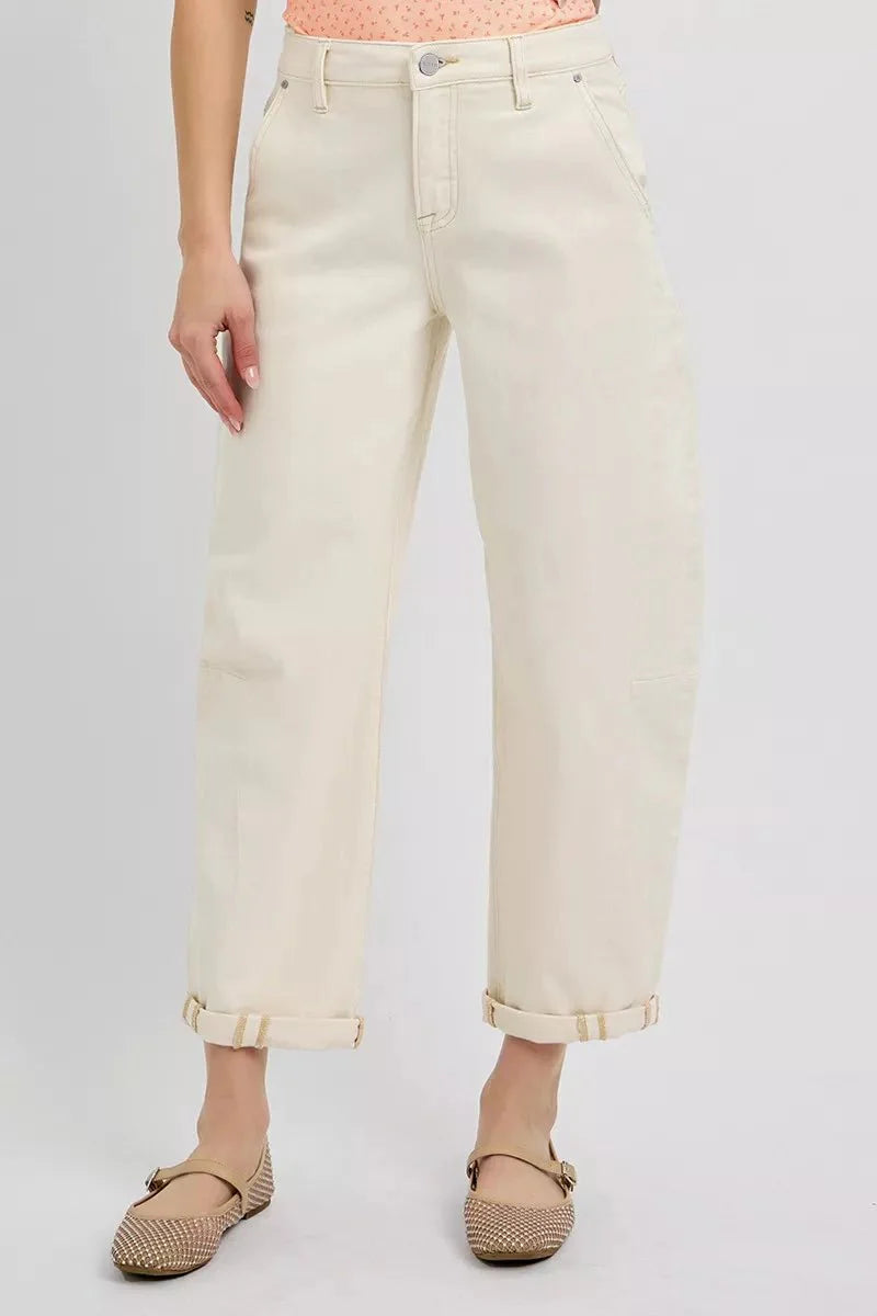 RISEN High Rise Relaxed Barrel Cuffed Jeans
