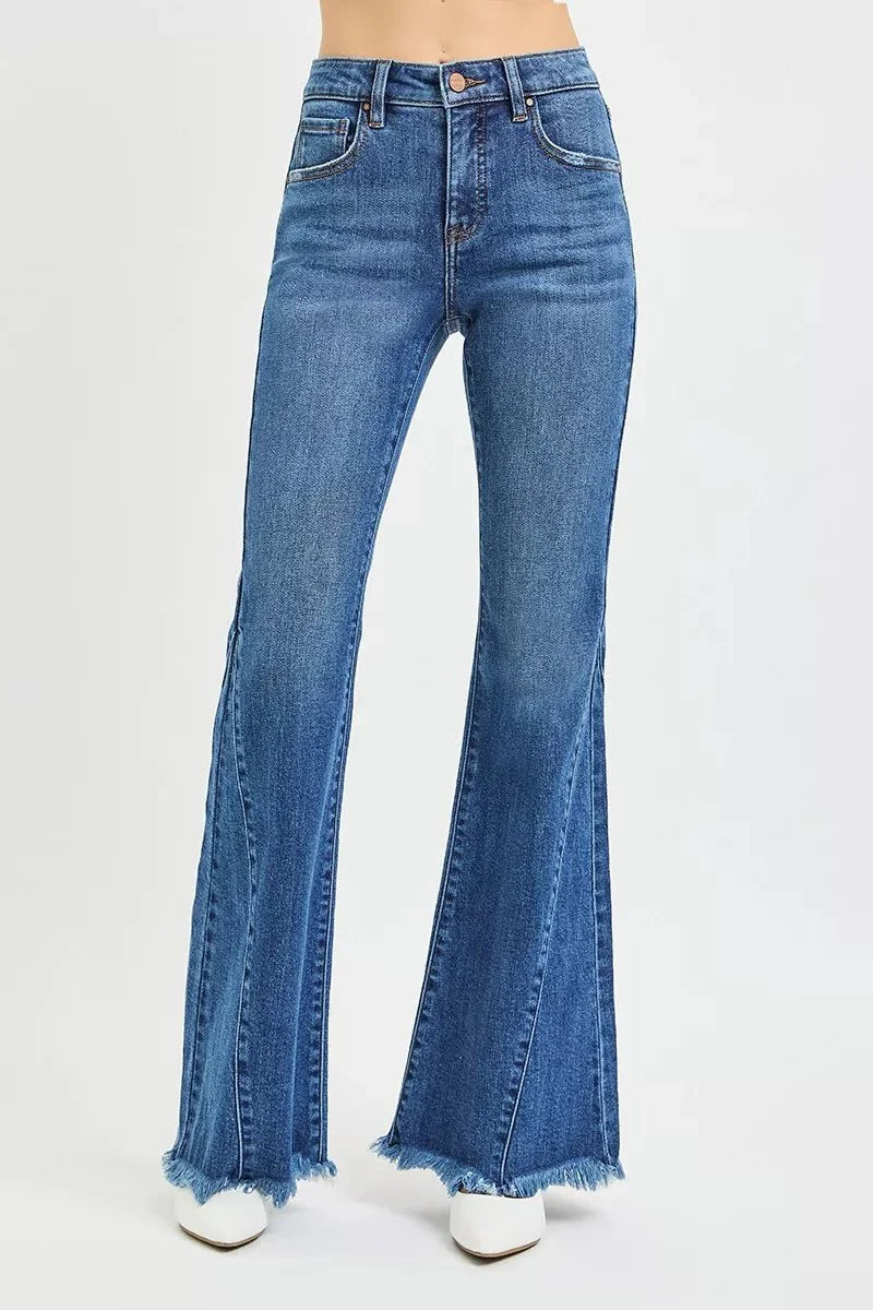 RISEN Mid Rise Flare Side Seam Detailing Jeans-2