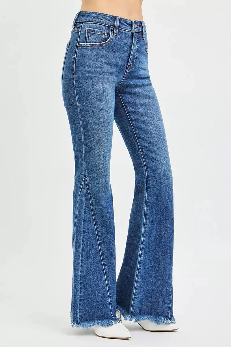 RISEN Mid Rise Flare Side Seam Detailing Jeans-3