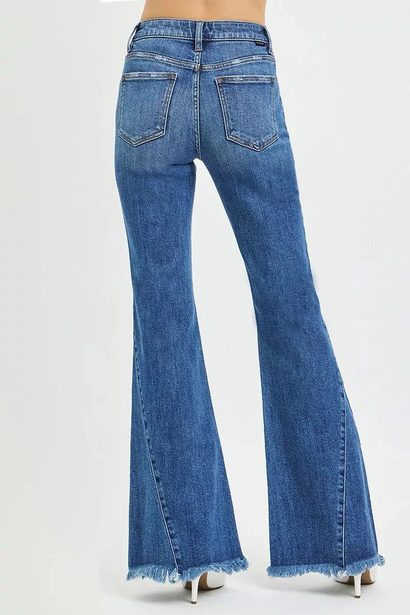 RISEN Mid Rise Flare Side Seam Detailing Jeans-4
