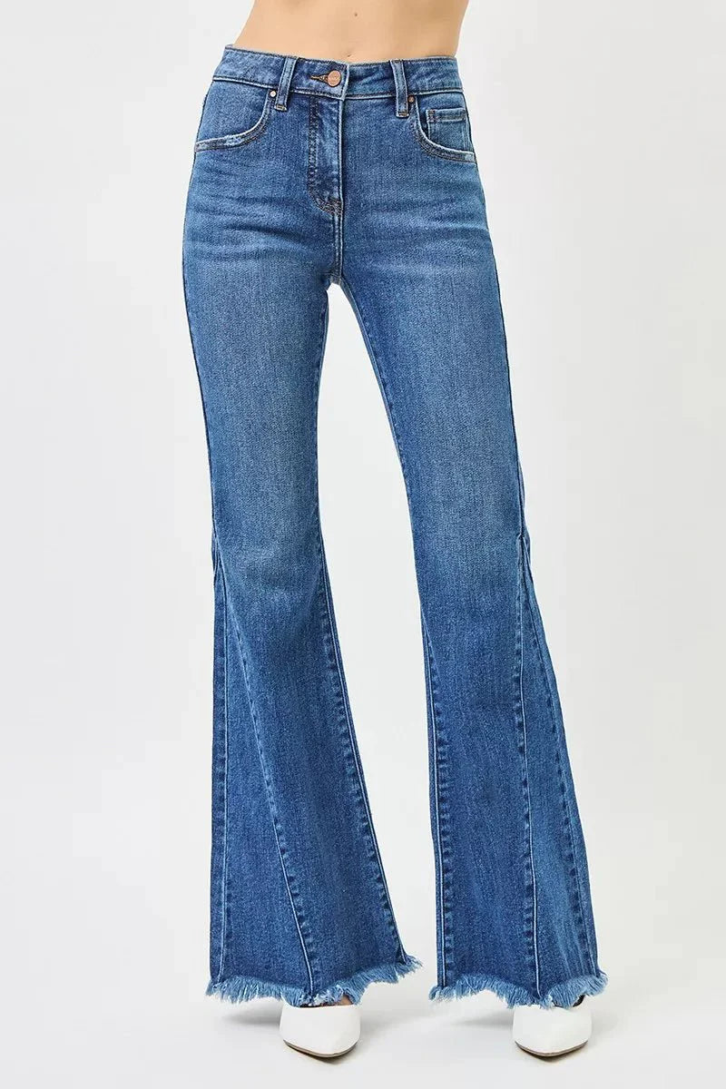 RISEN Mid Rise Flare Side Seam Detailing Jeans-1