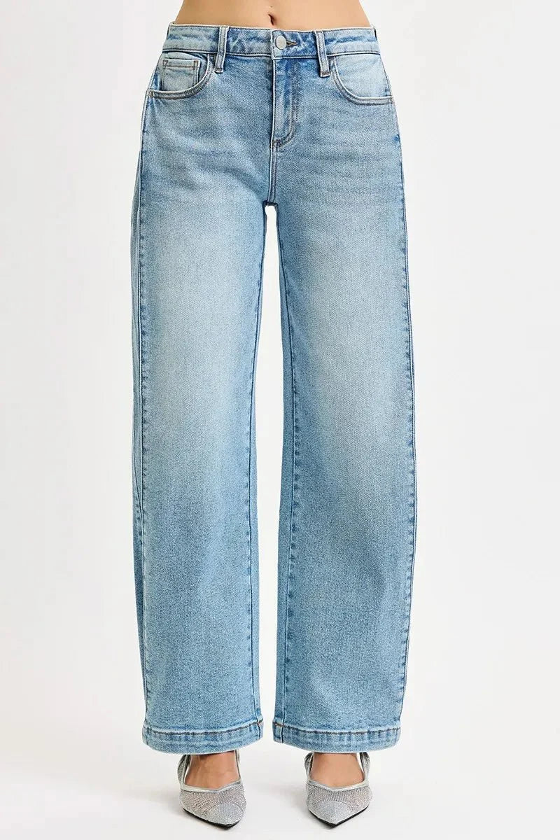 RISEN Mid Rise Wide Barrel Transferable Leg Snap Jeans-1