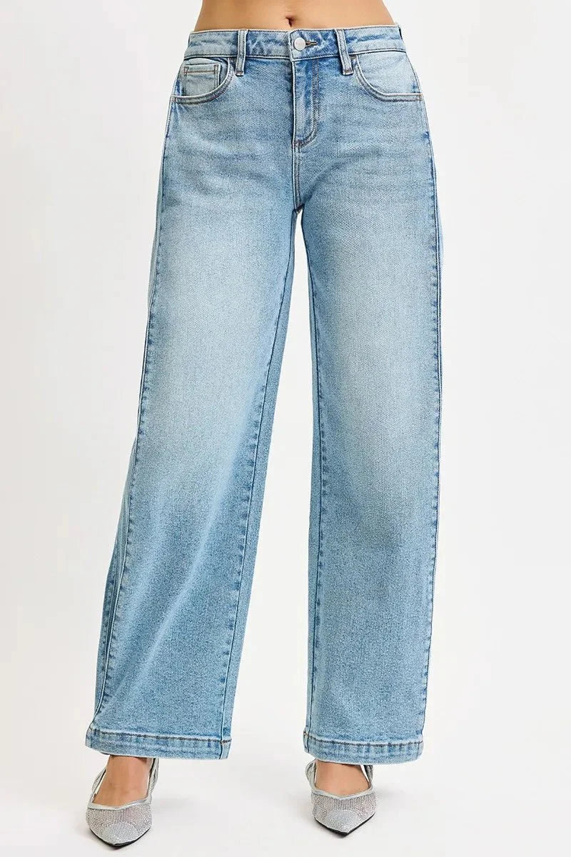 RISEN Mid Rise Wide Barrel Transferable Leg Snap Jeans-0