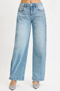 RISEN Mid Rise Wide Barrel Transferable Leg Snap Jeans-0