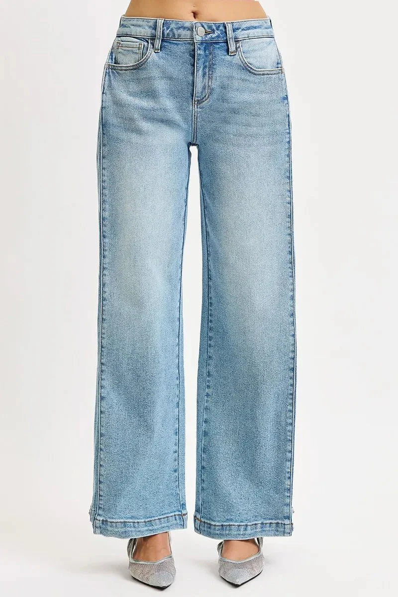 RISEN Mid Rise Wide Barrel Transferable Leg Snap Jeans-2