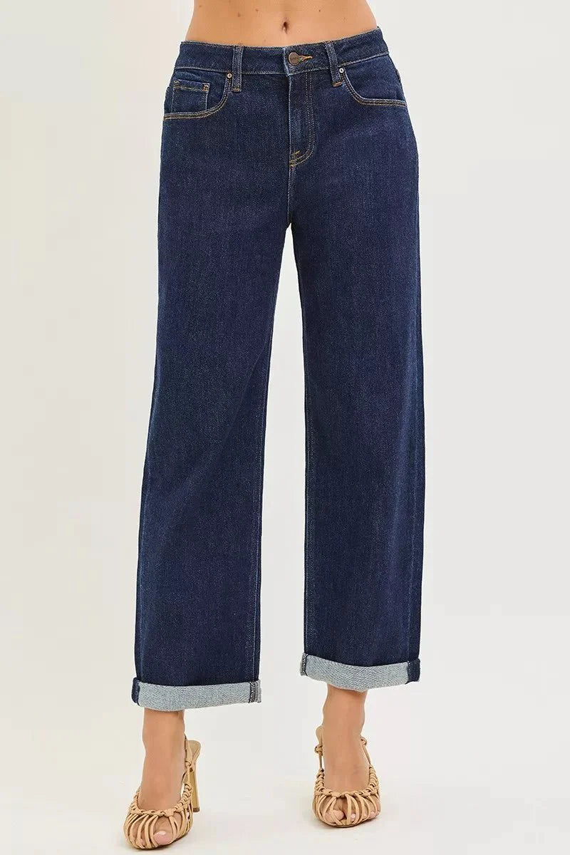 RISEN Slouchy Cropped  Boyfriend Jeans With Cuffed Hem-1