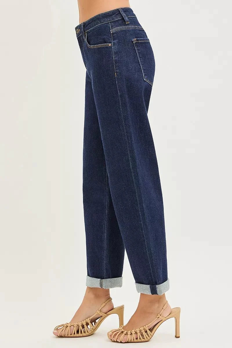 RISEN Slouchy Cropped  Boyfriend Jeans With Cuffed Hem-3