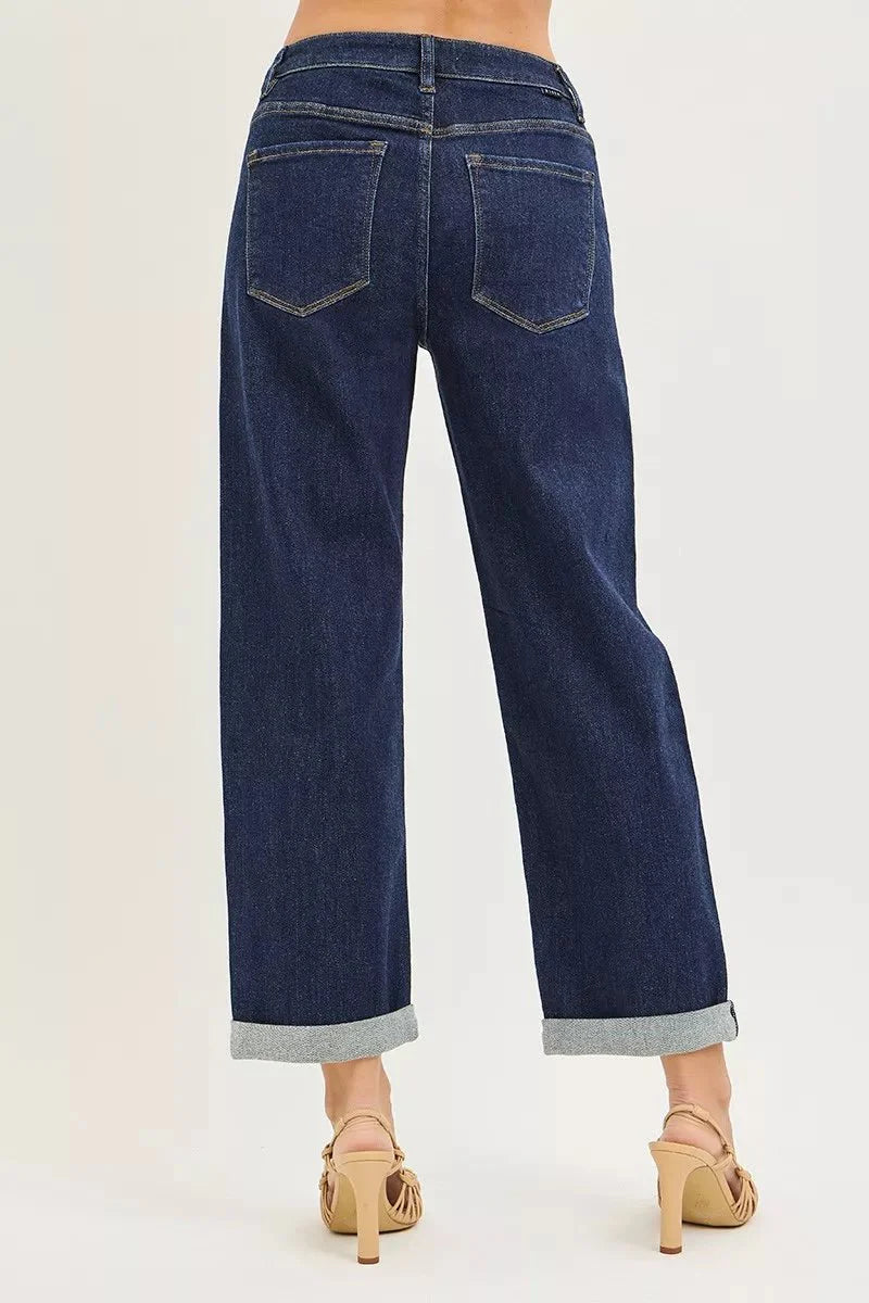 RISEN Slouchy Cropped  Boyfriend Jeans With Cuffed Hem-4