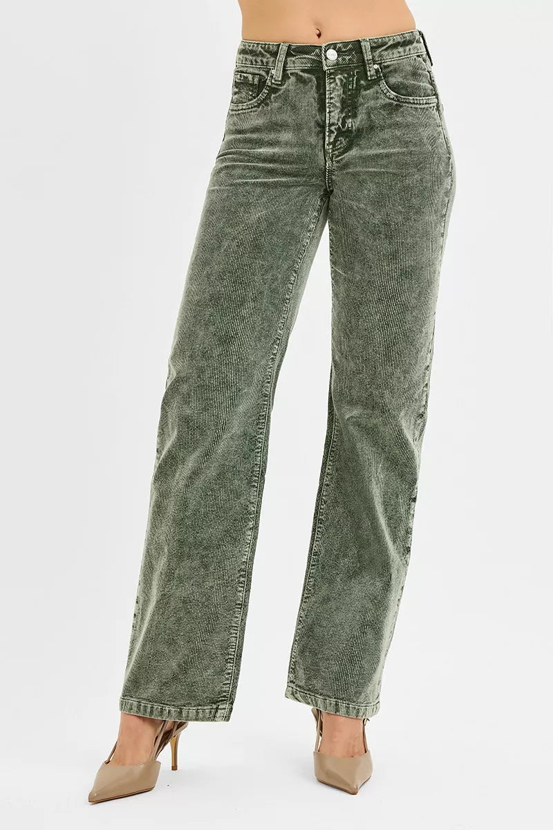 RISEN Tummy Control Mid Rise Straight Leg Corduroy Pants-1