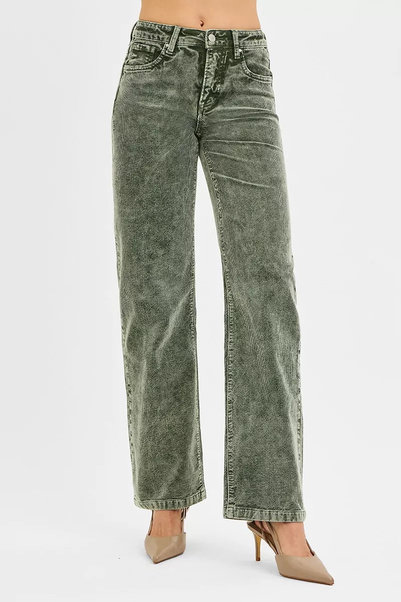 RISEN Tummy Control Mid Rise Straight Leg Corduroy Pants-0