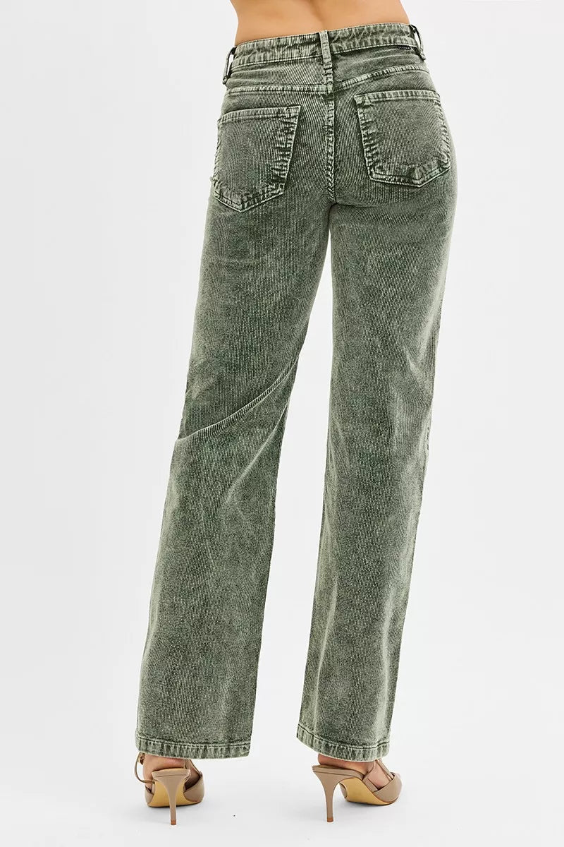 RISEN Tummy Control Mid Rise Straight Leg Corduroy Pants-4