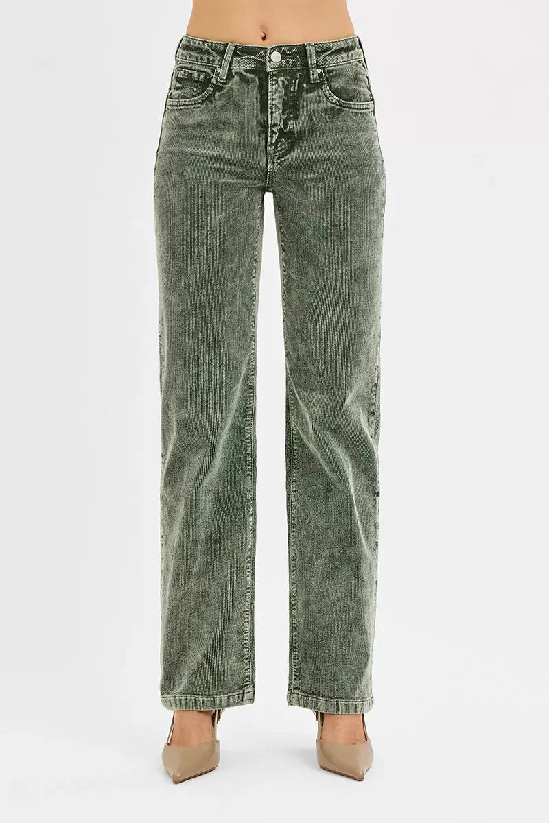 RISEN Tummy Control Mid Rise Straight Leg Corduroy Pants-2