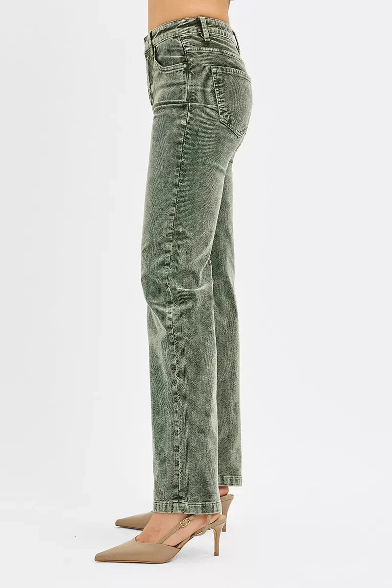 RISEN Tummy Control Mid Rise Straight Leg Corduroy Pants-3