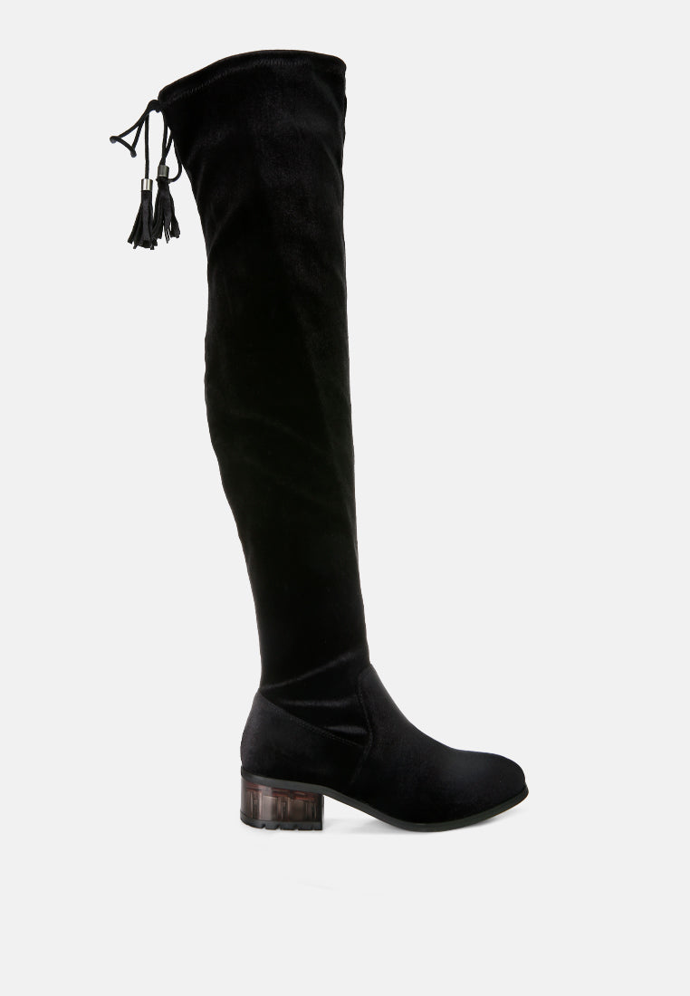 Rumple Velvet Over The Knee Clear Heel Boots-6