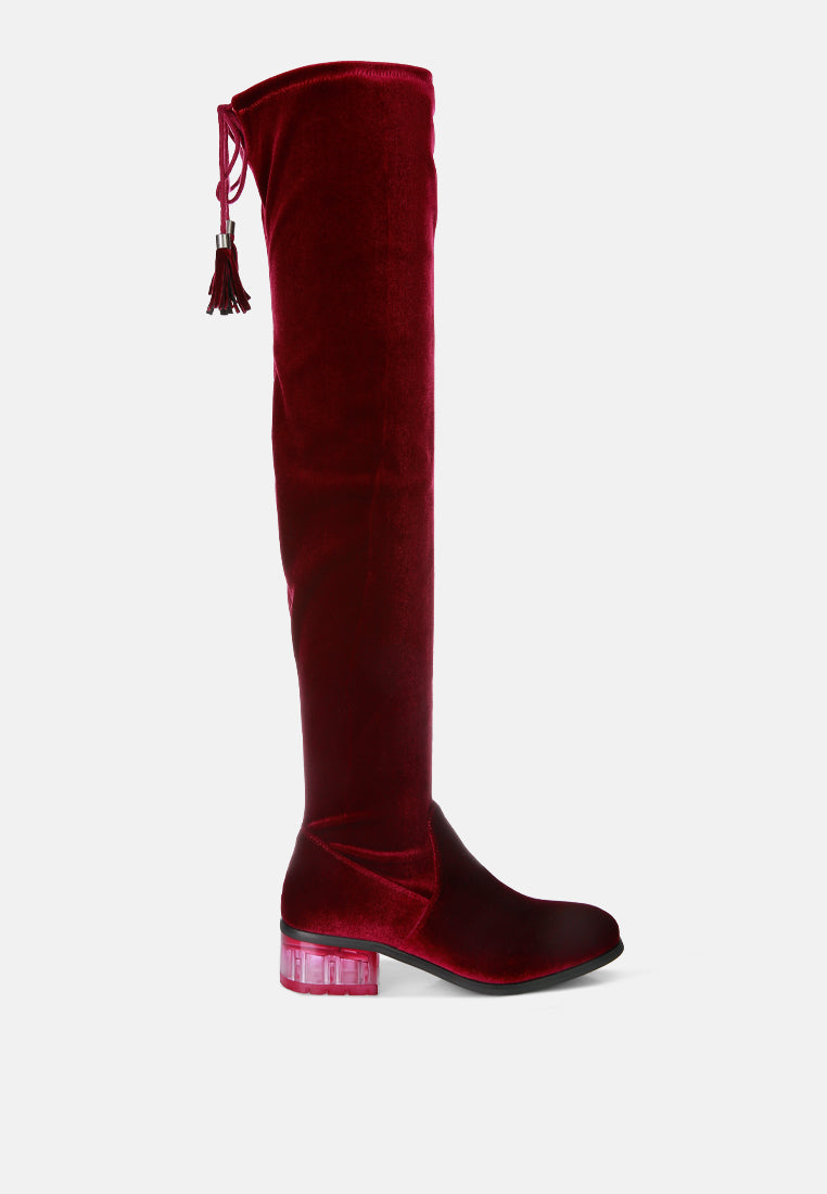 Rumple Velvet Over The Knee Clear Heel Boots-0