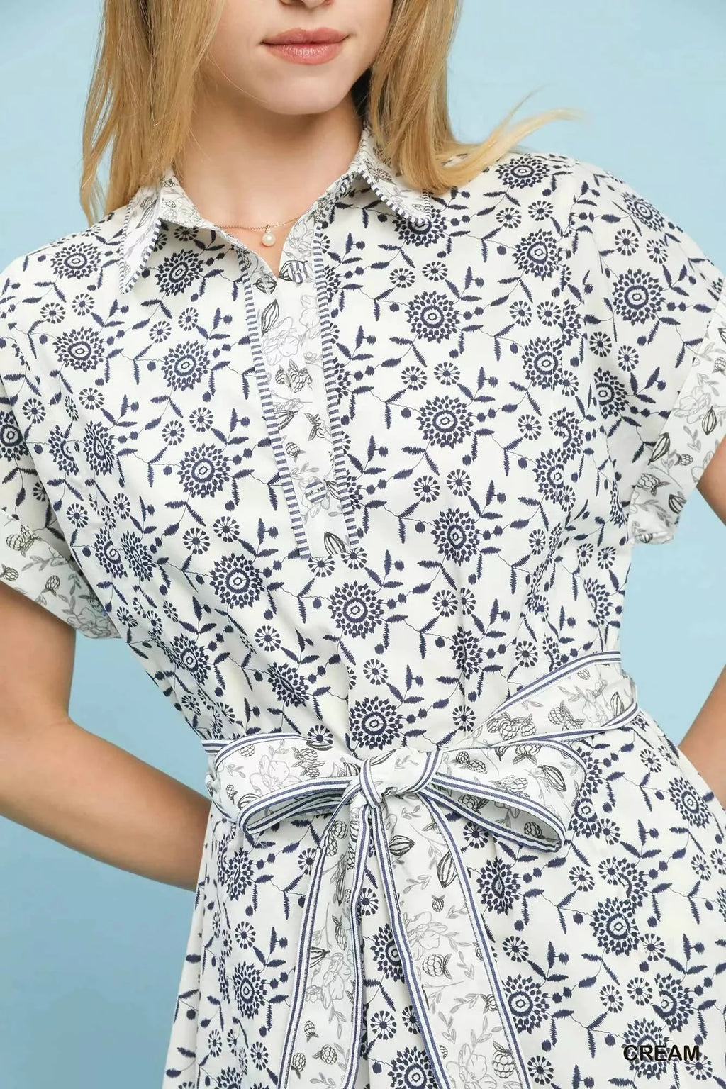 Umgee Border Print Belted Shirt Dress-4