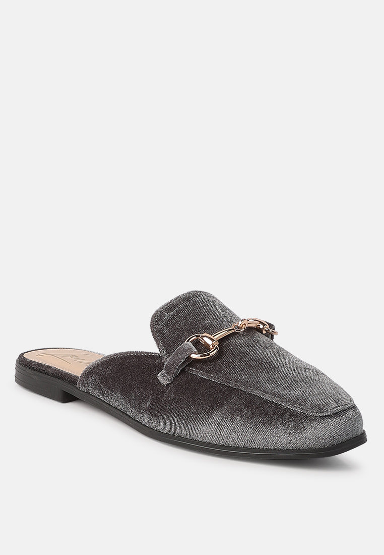 Velvet Buckled Flat Mules-1
