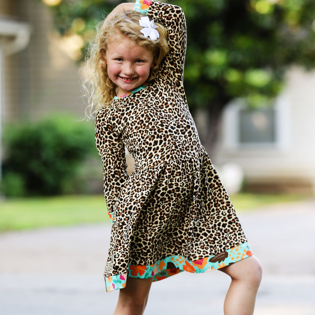 AnnLoren Big Girls Long Sleeve Leopard Fall Floral Dress Boutique-2