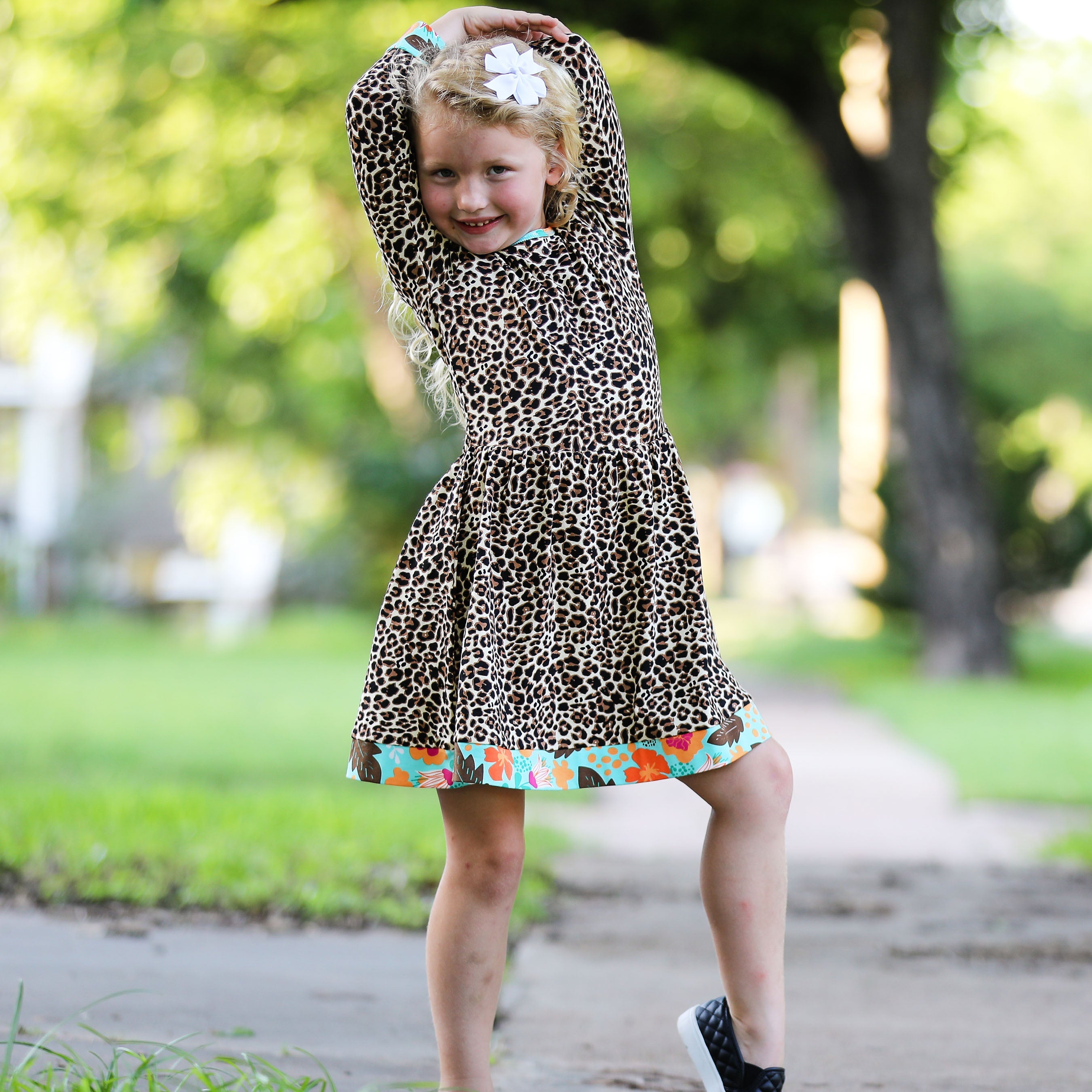 AnnLoren Big Girls Long Sleeve Leopard Fall Floral Dress Boutique-3