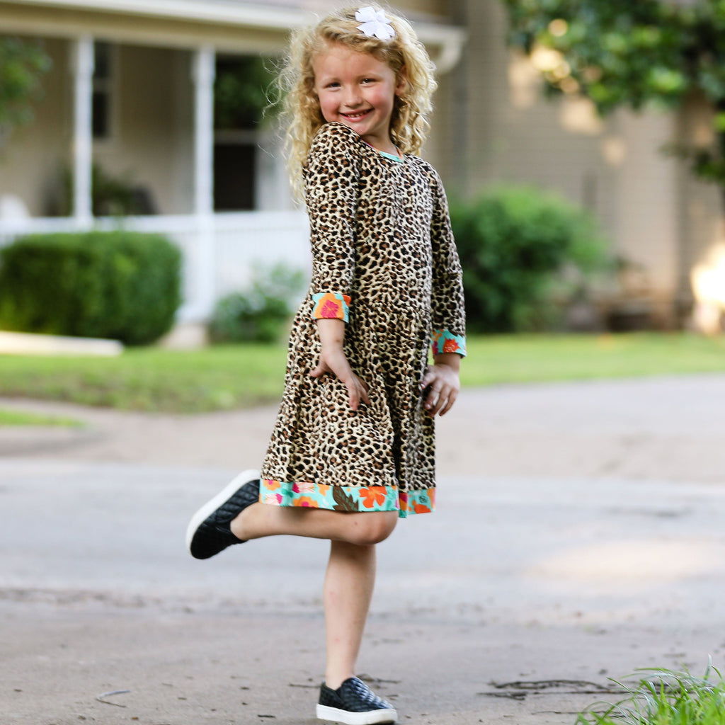 AnnLoren Big Girls Long Sleeve Leopard Fall Floral Dress Boutique-4